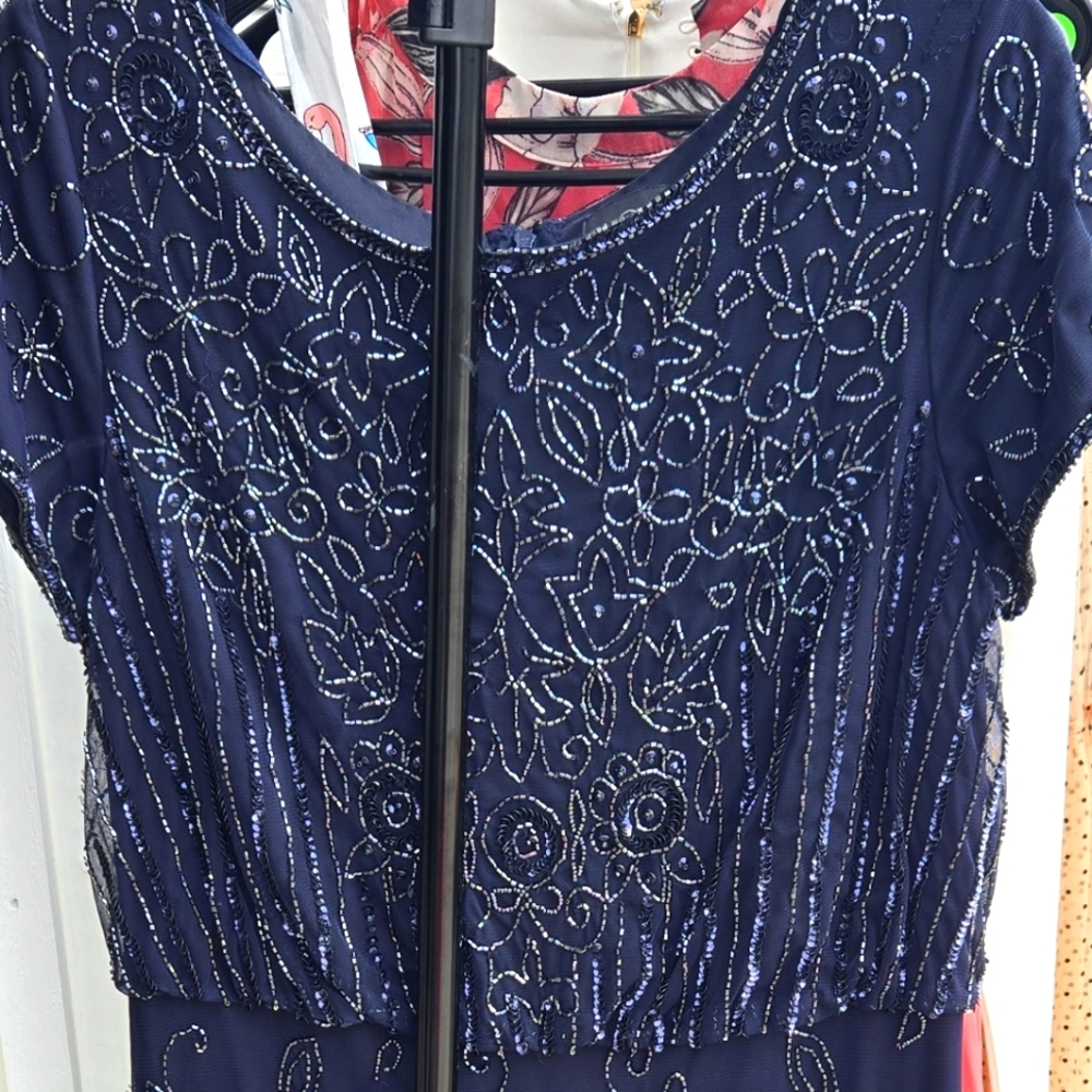 Adrianna Papell Navy Blue Maxi Dress